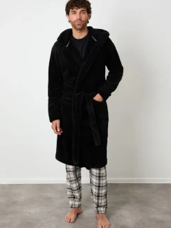 Noir - Peignoir Threadbare confortable à capuche