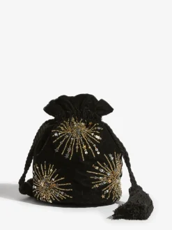 Noir - Pochette Love & Roses en velours avec ornements sequins