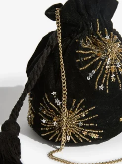 Noir - Pochette Love & Roses en velours avec ornements sequins