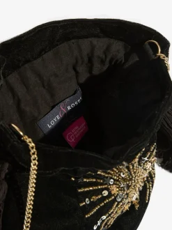 Noir - Pochette Love & Roses en velours avec ornements sequins