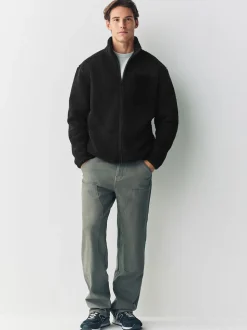 Noir - Polaire zippée en entonnoir en peau de mouton