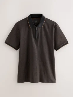 Noir - Polo à motif quart de zip