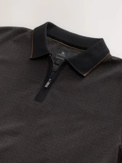 Noir - Polo à motif quart de zip