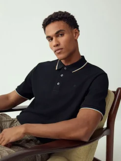 Noir - Polo coupe classique à manches courtes et liserés