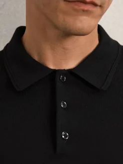 Noir - Polo Reiss Trafford en laine mérinos à manches longues