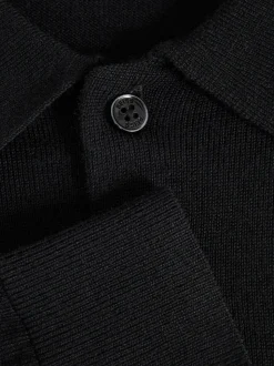 Noir - Polo Reiss Trafford en laine mérinos à manches longues