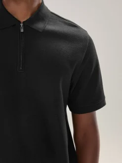 Noir - Polo texturé élégant à col zippé