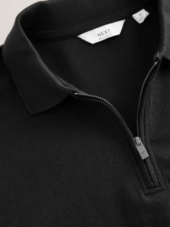 Noir - Polo texturé élégant à col zippé