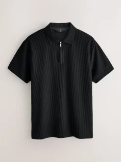 Noir - Polo texturé élégant à col zippé