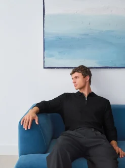 Noir - Polos chics à col zippé