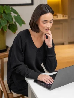 Noir - Pour Moi le Sweat-shirt Décontracté à Col en V le plus doux pour le repos