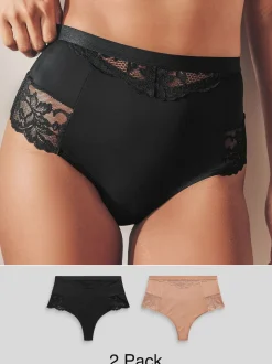 Noir / Praline Nude - Tongs taille haute légers et modelants pour le contrôle de l'abdomen 2 Pack