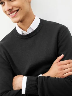 Noir - Pull Col rond en pur Coton Coupe classique