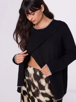 Noir - Pull d’allaitement en maille Grossesse