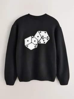Noir - Pull EDIT en maille graphique à col rond