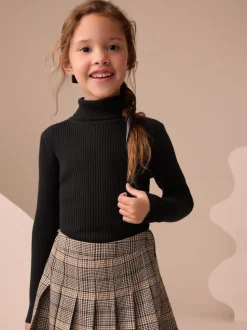 Noir - Pull en maille à col roulé (3-16ans)