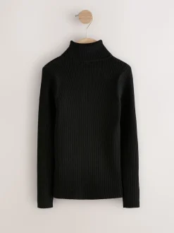 Noir - Pull en maille à col roulé (3-16ans)