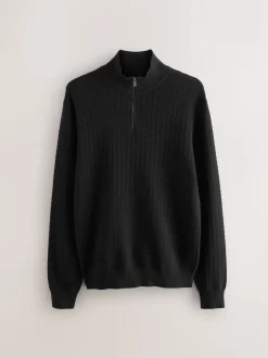 Noir - Pull N.premium en coton riche en coton haut de gamme texturé à col zippé