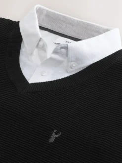 Noir - Pull Oxford texturé coupe classique