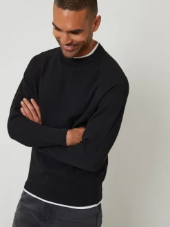 Noir - Pull Threadbare Mock T-shirt texturé en maille à col rond