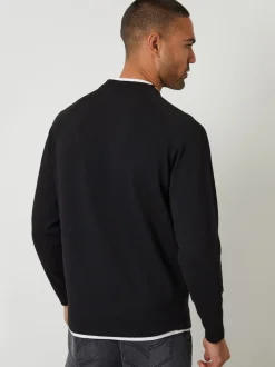 Noir - Pull Threadbare Mock T-shirt texturé en maille à col rond