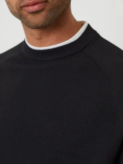 Noir - Pull Threadbare Mock T-shirt texturé en maille à col rond