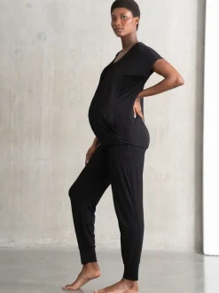 Noir - Pyjama de maternité et d’allaitement Seraphine avec sac à dos et allaitement Ensemble 2 pièces