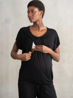 Noir - Pyjama de maternité et d’allaitement Seraphine avec sac à dos et allaitement Ensemble 2 pièces