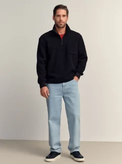 Noir - Quart de zip - Polaire en peau de mouton