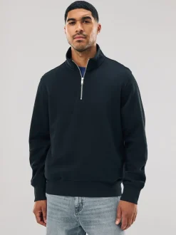 Noir - Quart de zip - Sweat-shirt en jersey riche en coton