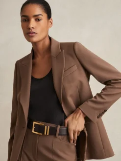 Noir - Reiss Brompton Leather Square Buckle Ceintures