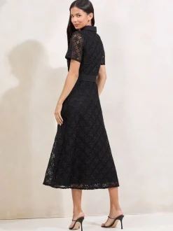 Noir - Robe chemise Lipsy Premium en dentelle ceinturée