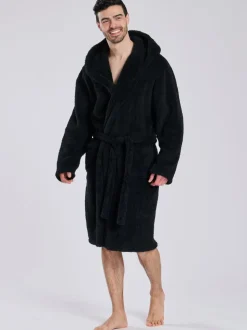 Noir - Robe de chambre à capuche Loungeable Sherpa