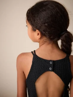 Noir - Robe d'été à bretelles Effet froissé (3-16ans)