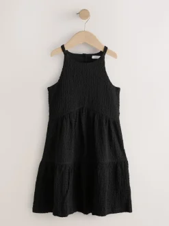 Noir - Robe d'été à bretelles Effet froissé (3-16ans)
