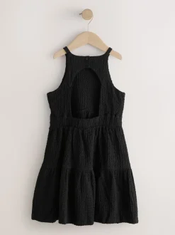 Noir - Robe d'été à bretelles Effet froissé (3-16ans)