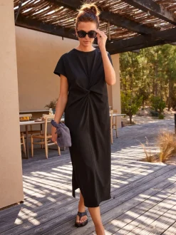 Noir - Robe d’été t-shirt à manches courtes torsadée