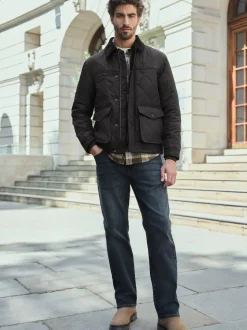 Noir - Résistant à la douche Diamond Quilt Corduroy Col Veste