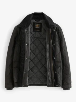 Noir - Résistant à la douche Diamond Quilt Corduroy Col Veste