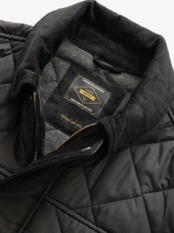 Noir - Résistant à la douche Diamond Quilt Corduroy Col Veste