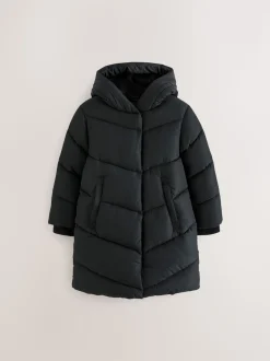 Noir - Résistant à la douche Faux Fur Lined À capuche Doudounes (3-16yrs)