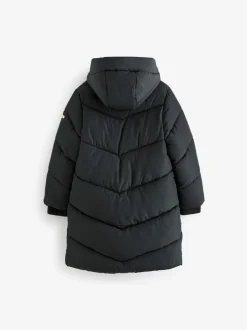 Noir - Résistant à la douche Faux Fur Lined À capuche Doudounes (3-16yrs)