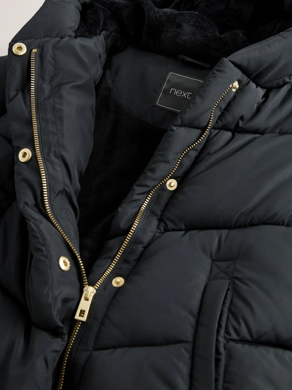 Noir - Résistant à la douche Faux Fur Lined À capuche Doudounes (3-16yrs)