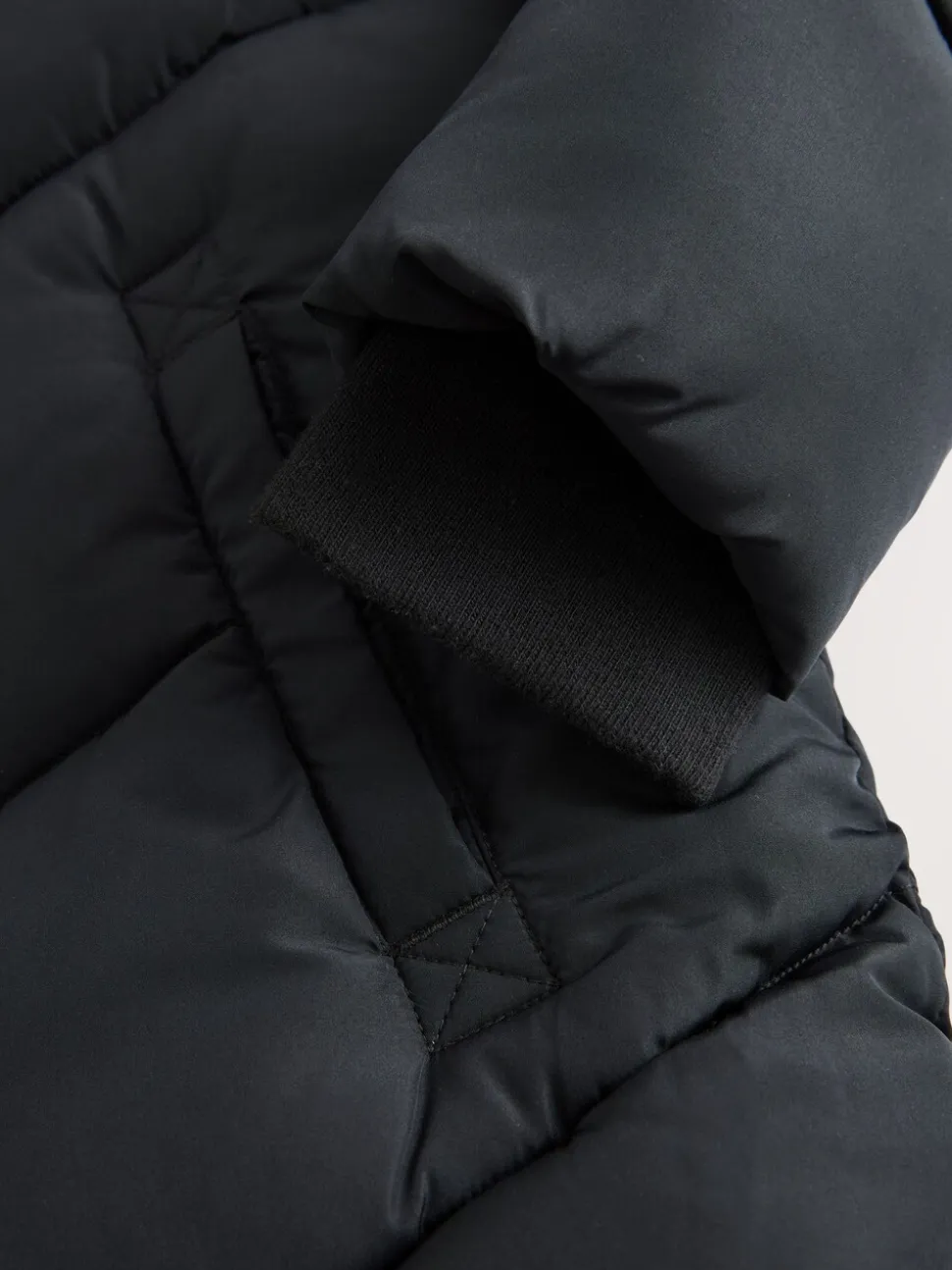 Noir - Résistant à la douche Faux Fur Lined À capuche Doudounes (3-16yrs)