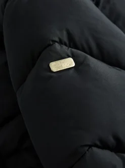 Noir - Résistant à la douche Faux Fur Lined À capuche Doudounes (3-16yrs)