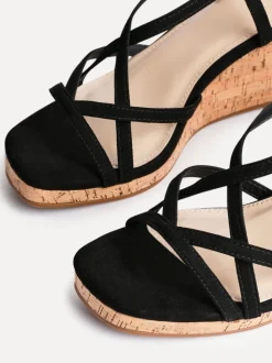 Noir - Sandales compensées à lanières Linzi Safiya avec sangle de cheville enveloppante