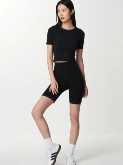 Noir - Short cycliste côtelé taille haute