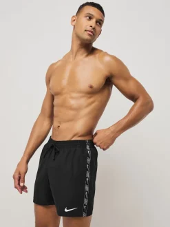 Noir - Short de bain Nike 5 Inch Black Logo Tape Volley