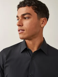 Noir - Skinny Fit (Skinny Fit) - Chemises intelligentes faciles d’entretien à poignets simples