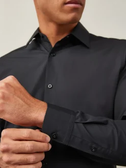 Noir - Skinny Fit (Skinny Fit) - Chemises intelligentes faciles d’entretien à poignets simples